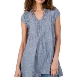 CP SHADES Chambrey Tunic Top Size Medium Linen Beachy Blue Women's Lightweight